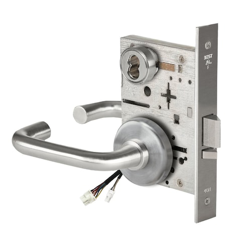 Fail Secure, 12V, Electrified Mortise Lock, 3 Lever, H Rose, Request To Exit, Satin Stainless Steel
